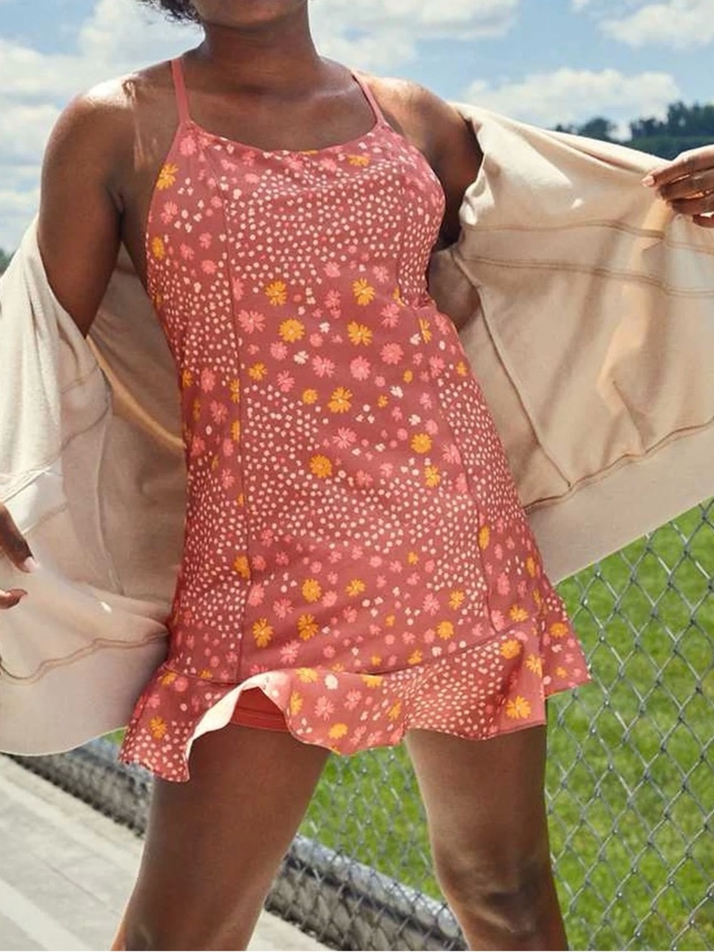 Aerie Offline Real Me Floral Ruffle Dress Rose XXS built in shorts athleisure